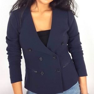 Gap Double Breasted Knit Blazer Jacket Navy Blue